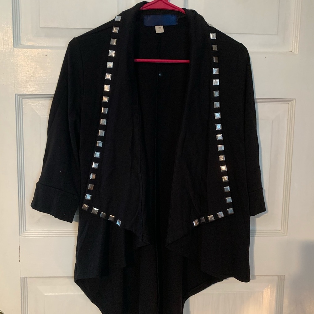 Medium 3/4 sleeve black cardigan w/ silver studs